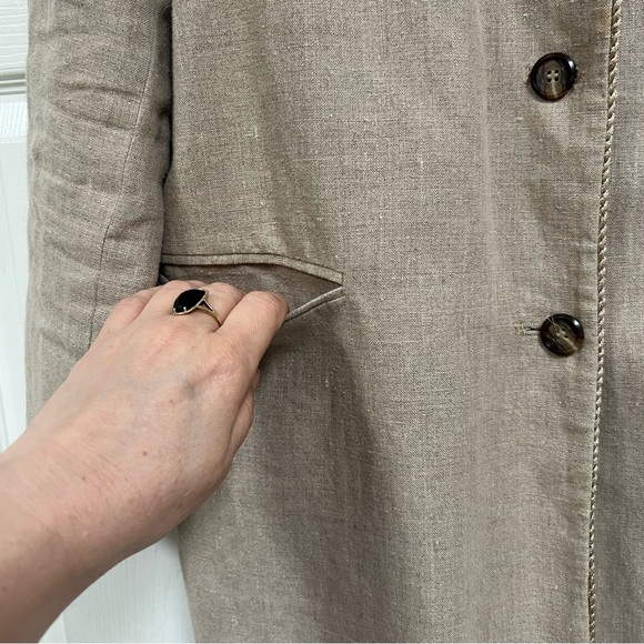 Linen Blazer Women’s Size Medium Tan Pockets - Picture 14 of 14